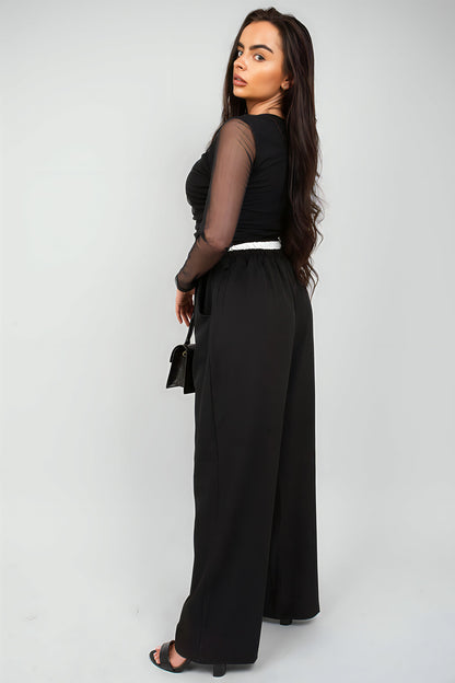 Double Waist Band Drawstring Wide Leg Trousers - She Wears Glory Beverly Hills