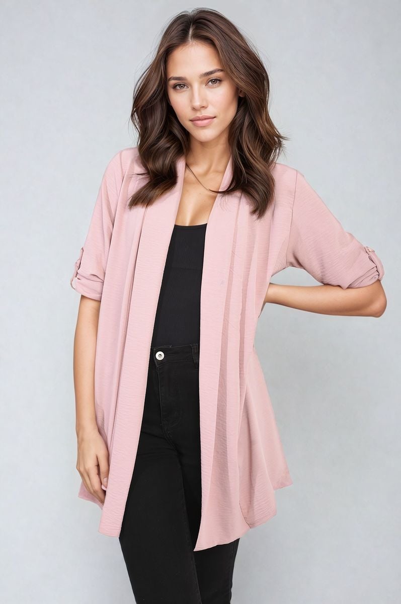 She Wears Glory™ Open Front Roll Up Sleeve Cardigan