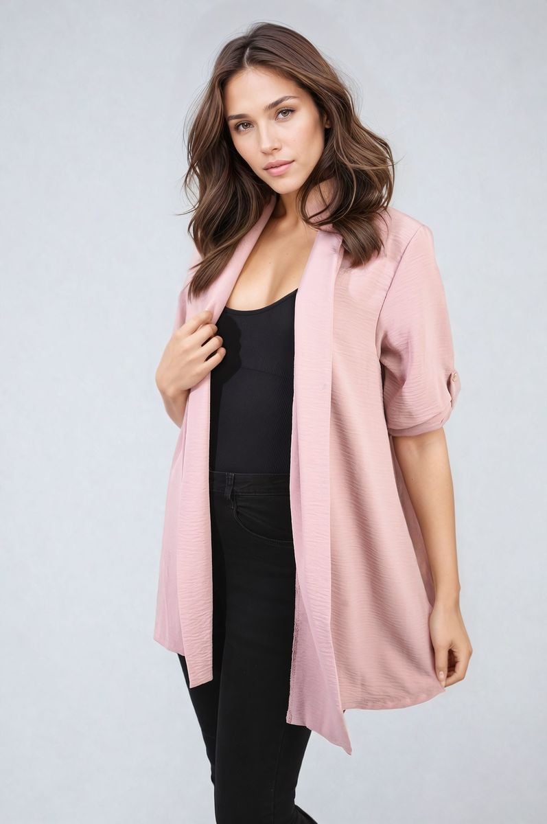 She Wears Glory™ Open Front Roll Up Sleeve Cardigan