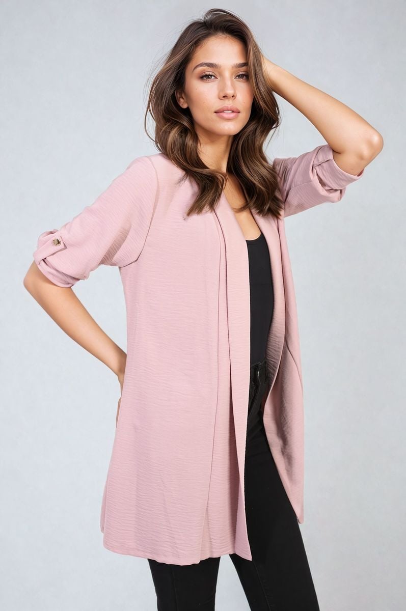 She Wears Glory™ Open Front Roll Up Sleeve Cardigan