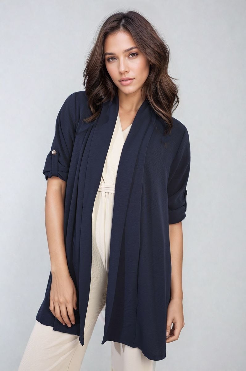 She Wears Glory™ Open Front Roll Up Sleeve Cardigan