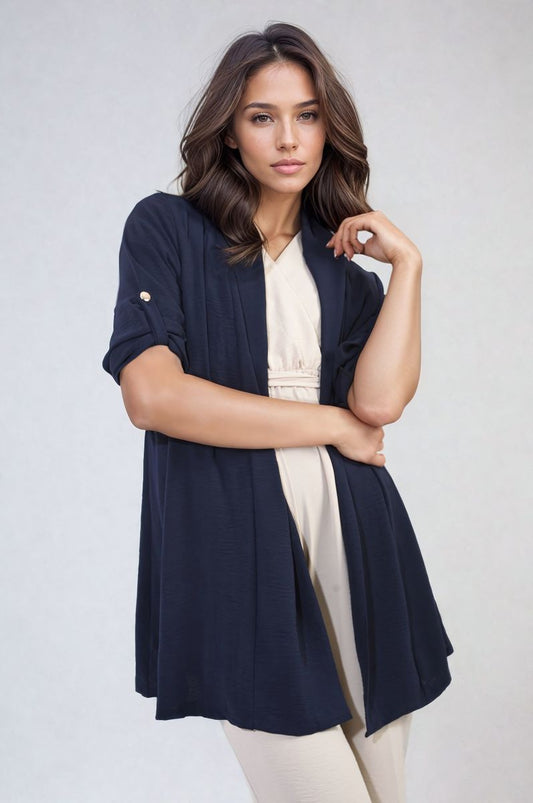 She Wears Glory™ Open Front Roll Up Sleeve Cardigan