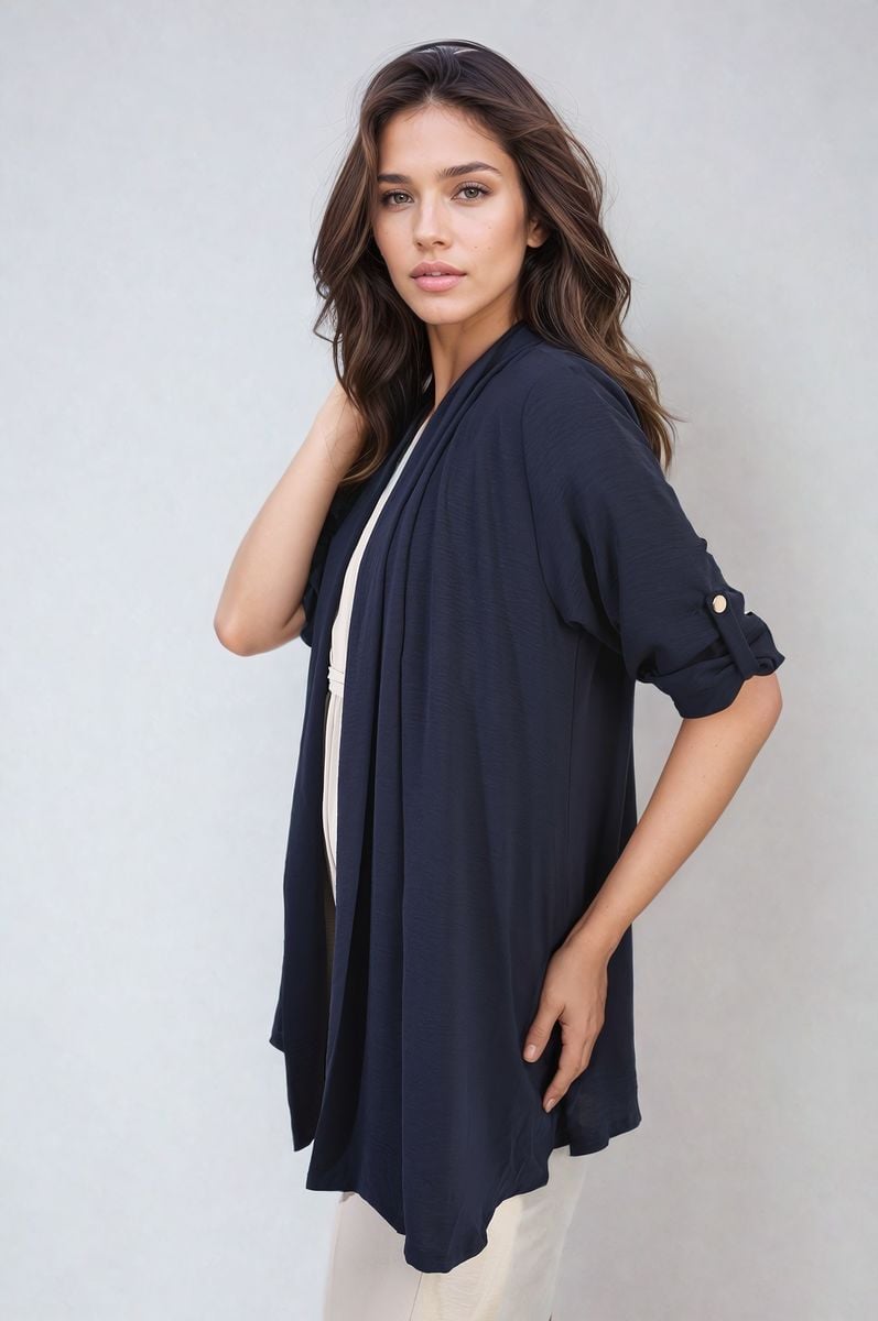 She Wears Glory™ Open Front Roll Up Sleeve Cardigan