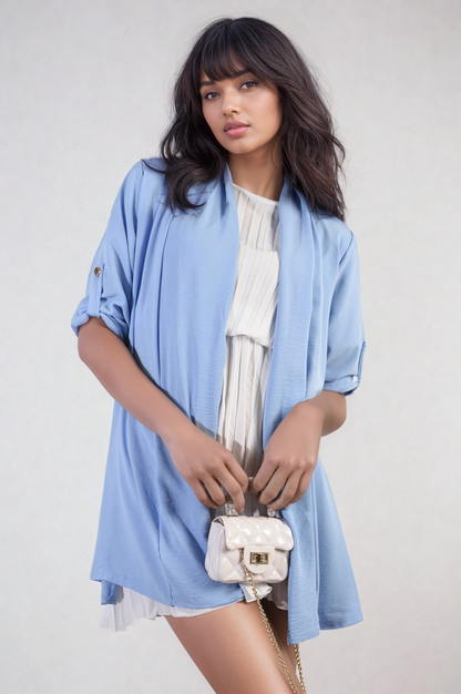 She Wears Glory™ Open Front Roll Up Sleeve Cardigan