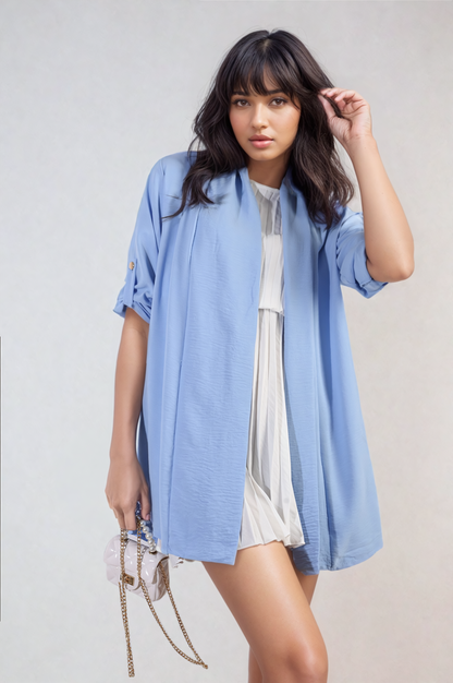 She Wears Glory™ Open Front Roll Up Sleeve Cardigan
