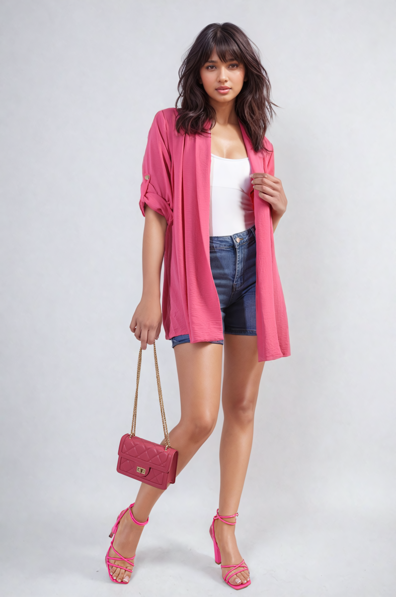She Wears Glory™ Open Front Roll Up Sleeve Cardigan