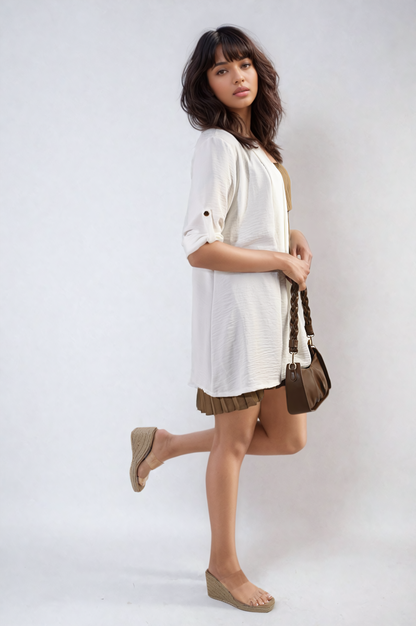 She Wears Glory™ Open Front Roll Up Sleeve Cardigan
