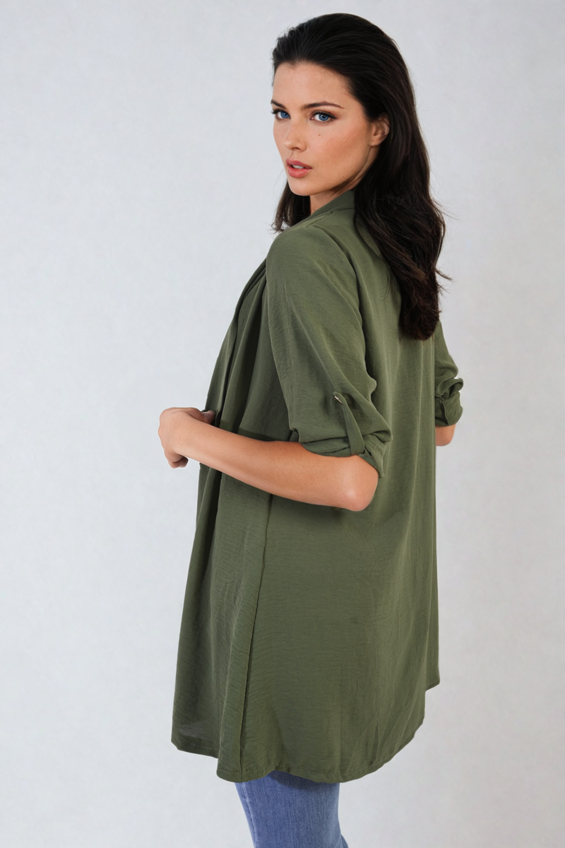 She Wears Glory™ Open Front Roll Up Sleeve Cardigan