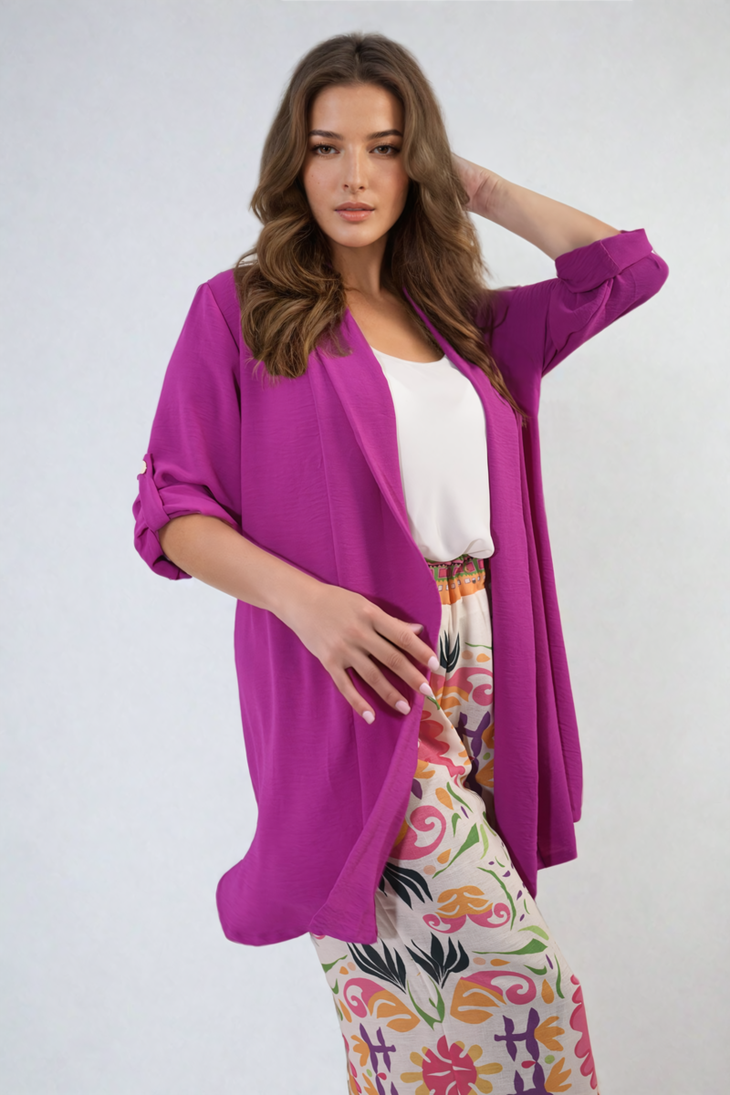 She Wears Glory™ Open Front Roll Up Sleeve Cardigan