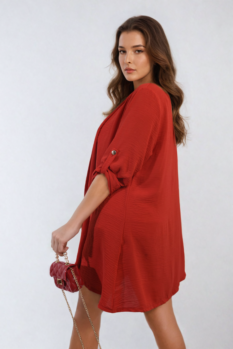 She Wears Glory™ Open Front Roll Up Sleeve Cardigan