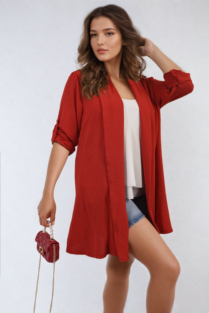 She Wears Glory™ Open Front Roll Up Sleeve Cardigan