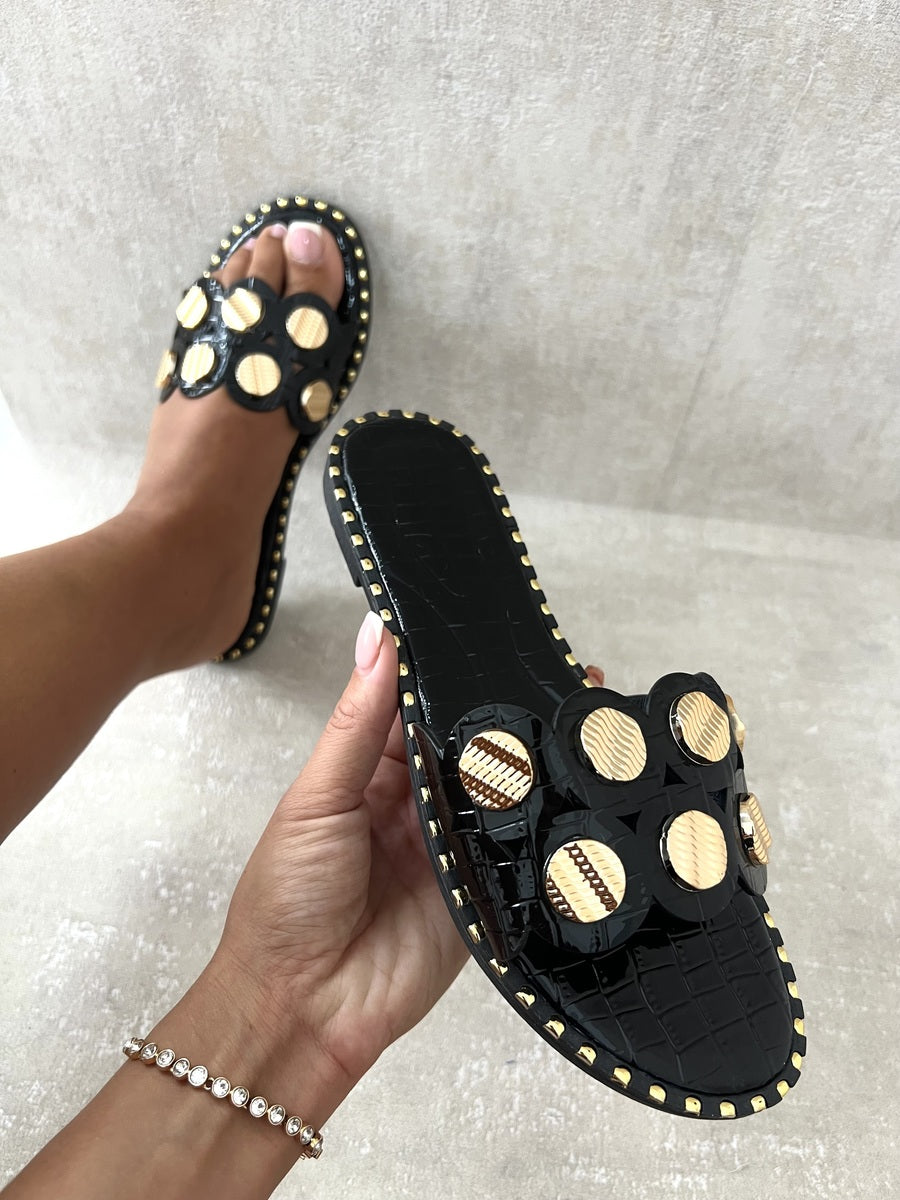 She Wears Glory™ Studded Strap Flat Sandals