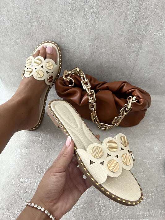 She Wears Glory™ Studded Strap Flat Sandals