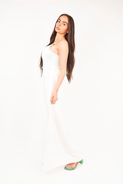 Shirred Bandeau Wide Leg Jumpsuit