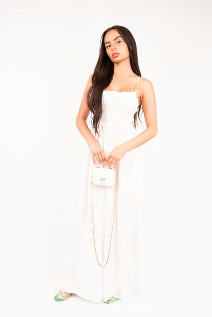 Shirred Bandeau Wide Leg Jumpsuit