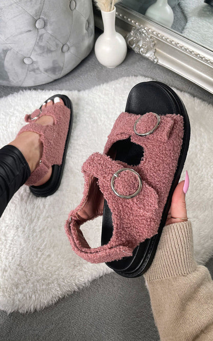 She Wears Glory™ Faux Fur Double Buckle Sliders