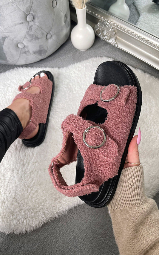 She Wears Glory™ Faux Fur Double Buckle Sliders