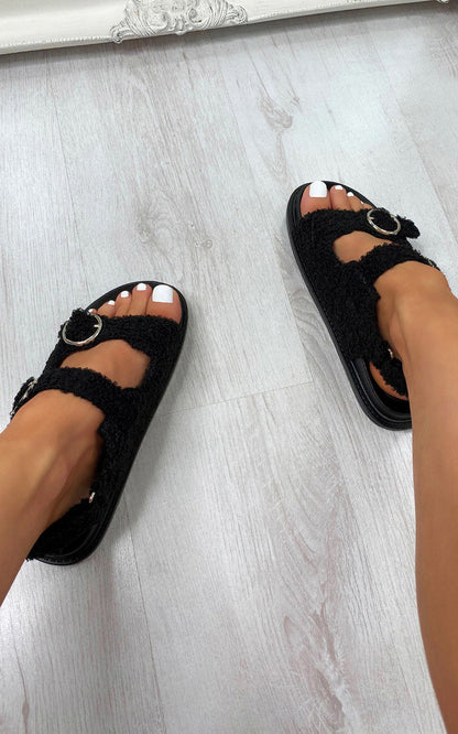 She Wears Glory™ Faux Fur Double Buckle Sliders