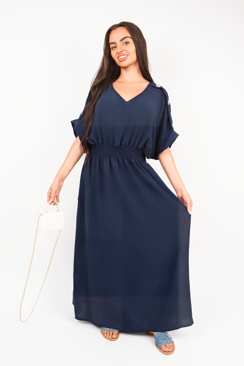 She Wears Glory™ V Neck Short Sleeve Maxi Dress with Button Detail