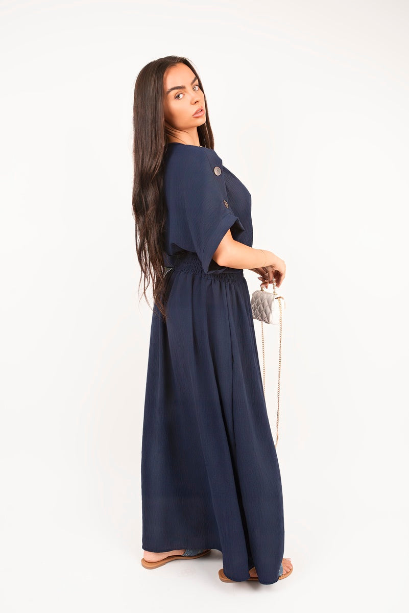 She Wears Glory™ V Neck Short Sleeve Maxi Dress with Button Detail