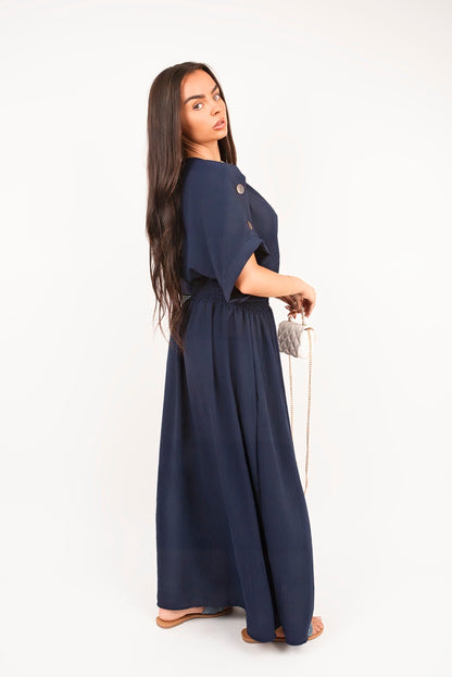 She Wears Glory™ V Neck Short Sleeve Maxi Dress with Button Detail