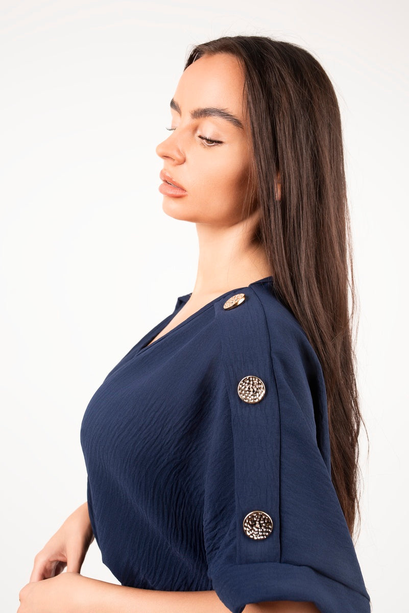 She Wears Glory™ V Neck Short Sleeve Maxi Dress with Button Detail