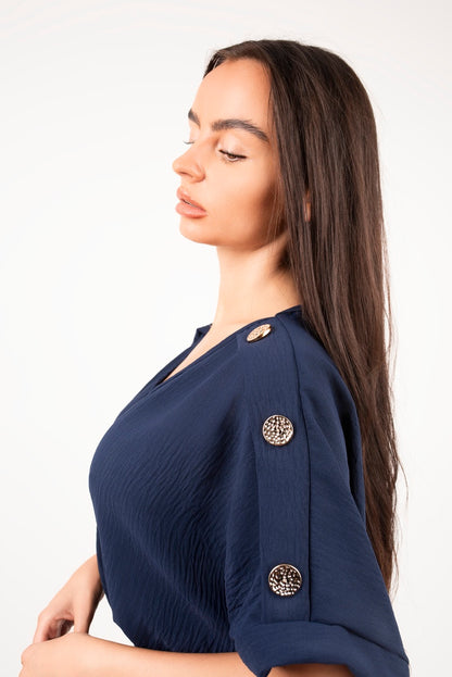 She Wears Glory™ V Neck Short Sleeve Maxi Dress with Button Detail