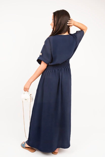 She Wears Glory™ V Neck Short Sleeve Maxi Dress with Button Detail