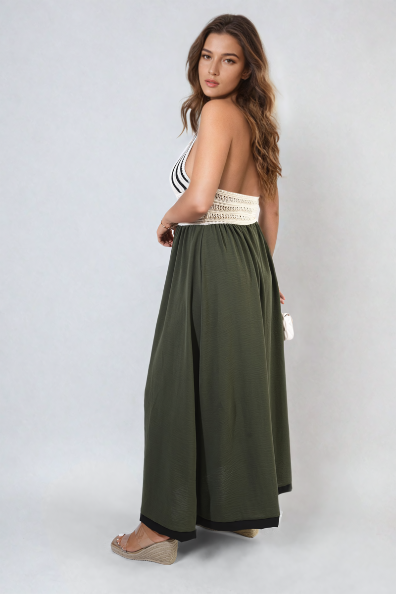 She Wears Glory™ Crochet V-Neck Halter Backless Maxi Dress