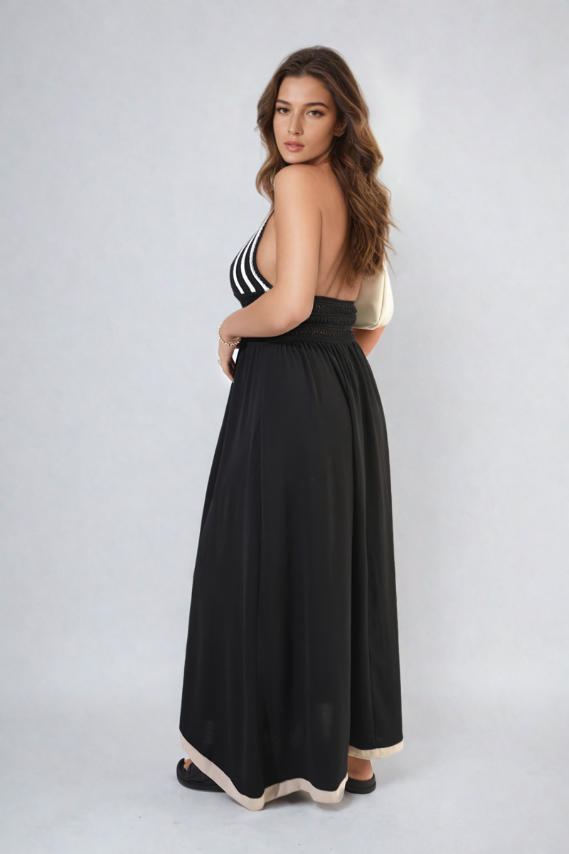 She Wears Glory™ Crochet V-Neck Halter Backless Maxi Dress