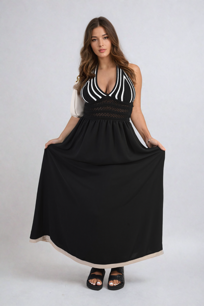She Wears Glory™ Crochet V-Neck Halter Backless Maxi Dress