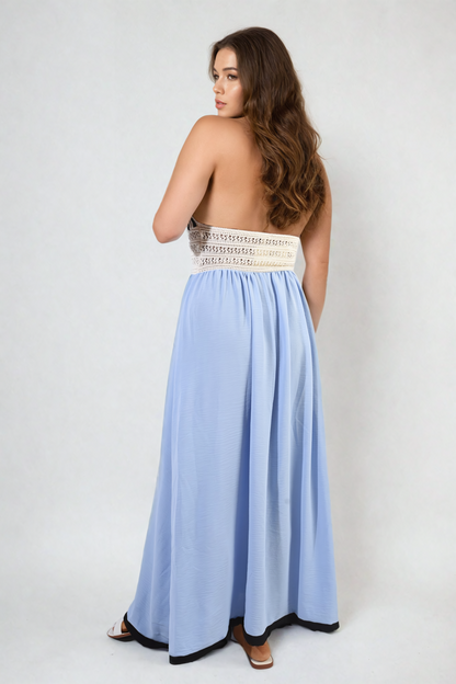She Wears Glory™ Crochet V-Neck Halter Backless Maxi Dress