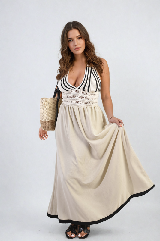 She Wears Glory™ Crochet V-Neck Halter Backless Maxi Dress
