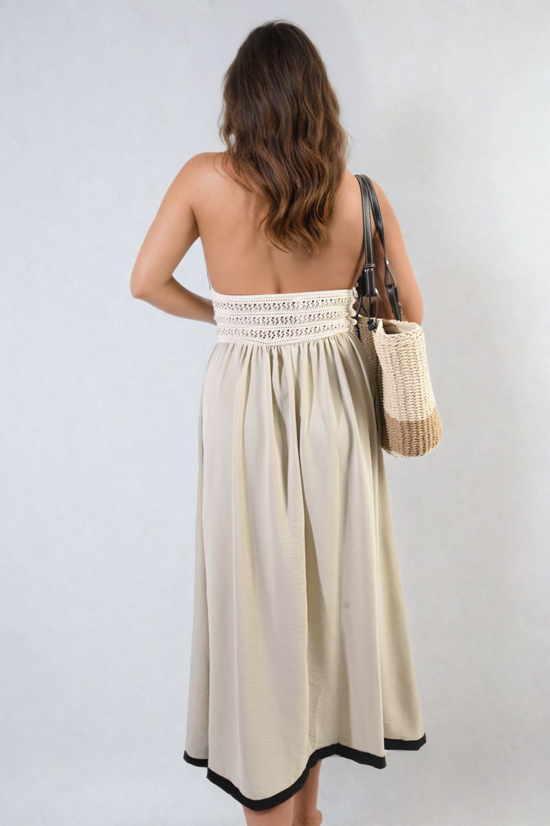 She Wears Glory™ Crochet V-Neck Halter Backless Maxi Dress