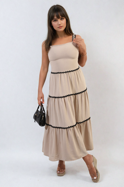 She Wears Glory™ Contrast Ric Rac Detail Multi Tiered Maxi Dress