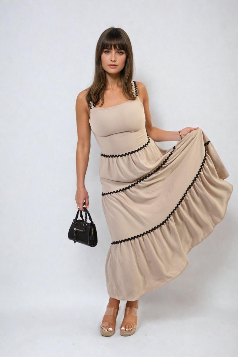 She Wears Glory™ Contrast Ric Rac Detail Multi Tiered Maxi Dress