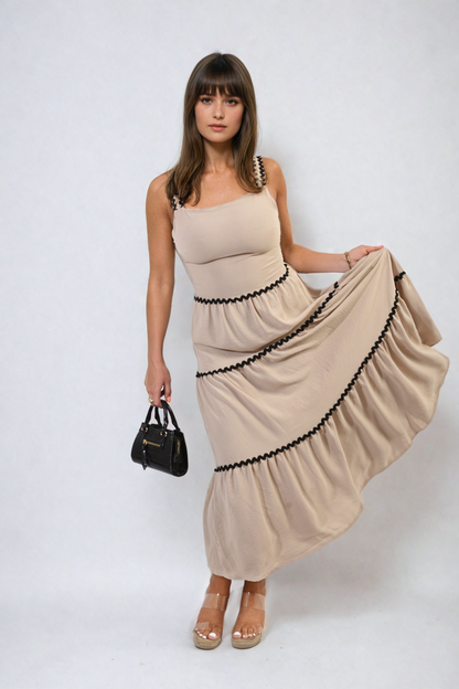 She Wears Glory™ Contrast Ric Rac Detail Multi Tiered Maxi Dress