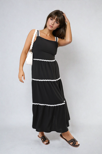 She Wears Glory™ Contrast Ric Rac Detail Multi Tiered Maxi Dress