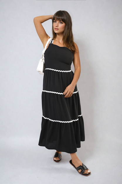 She Wears Glory™ Contrast Ric Rac Detail Multi Tiered Maxi Dress