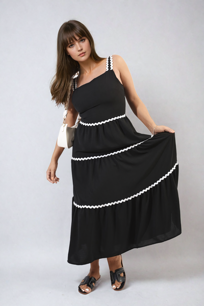 She Wears Glory™ Contrast Ric Rac Detail Multi Tiered Maxi Dress