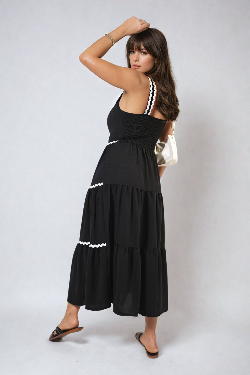 She Wears Glory™ Contrast Ric Rac Detail Multi Tiered Maxi Dress