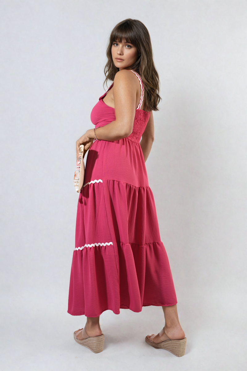 She Wears Glory™ Contrast Ric Rac Detail Multi Tiered Maxi Dress