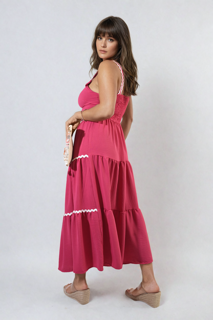 She Wears Glory™ Contrast Ric Rac Detail Multi Tiered Maxi Dress