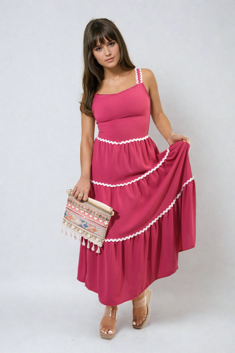 She Wears Glory™ Contrast Ric Rac Detail Multi Tiered Maxi Dress