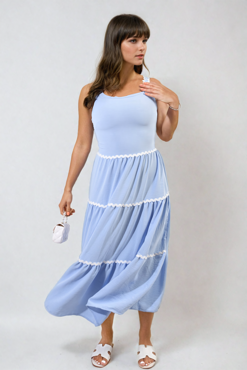 She Wears Glory™ Contrast Ric Rac Detail Multi Tiered Maxi Dress