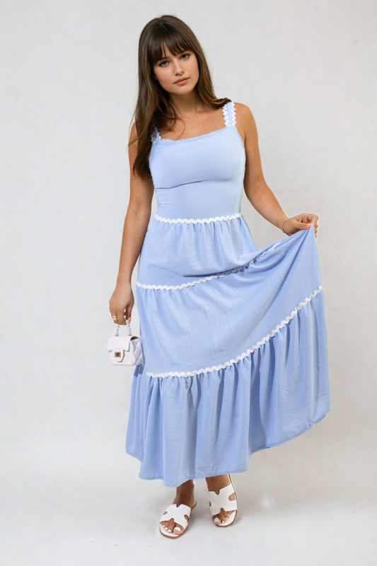 She Wears Glory™ Contrast Ric Rac Detail Multi Tiered Maxi Dress