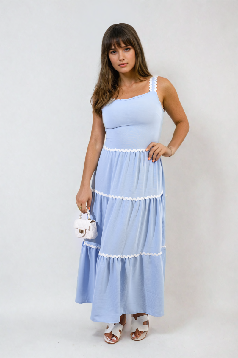 She Wears Glory™ Contrast Ric Rac Detail Multi Tiered Maxi Dress