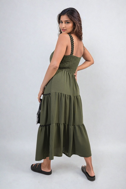She Wears Glory™ Contrast Ric Rac Detail Multi Tiered Maxi Dress