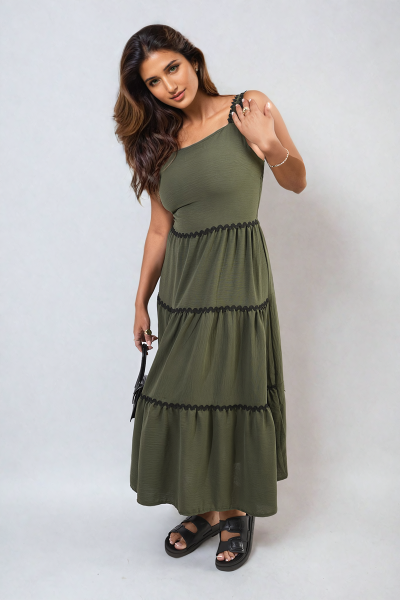 She Wears Glory™ Contrast Ric Rac Detail Multi Tiered Maxi Dress