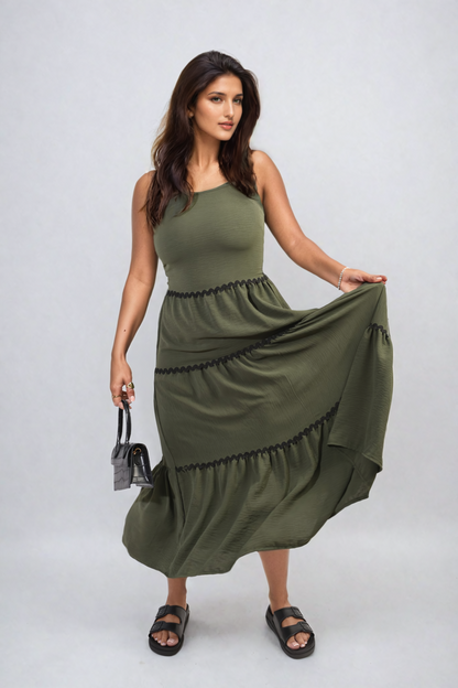 She Wears Glory™ Contrast Ric Rac Detail Multi Tiered Maxi Dress